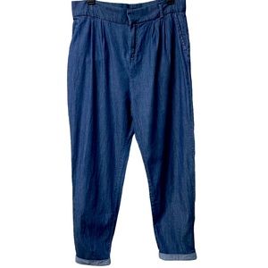 Fashion Nova High Waisted Pleated Cotton Denim Chambray Cuffed Bottom Pants L